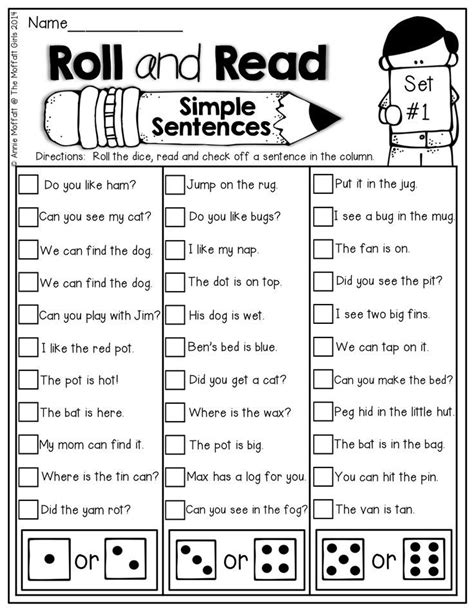 This little freebie is perfect for kindergarten in march! FREE I Can Read Simple Sentences! Roll a die and read a sentence! Each sentence has simple sight ...