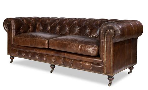 Chesterfield Top Grain Cigar Brown Distressed Leather Button Tufted