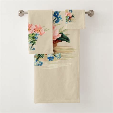Vintage Oriental Sailboat With Flowers Bath Towel Set Zazzle
