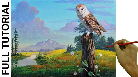 Acrylic Landscape Painting Tutorial The Owl In The Backyard