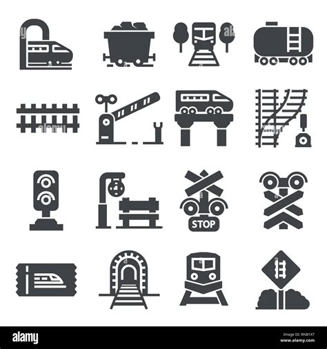 Trenes Y Ferrocarriles Interurbanos Conjunto De Iconos