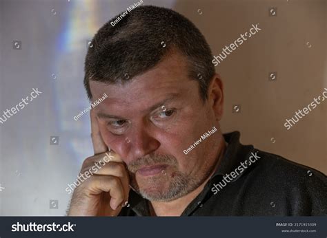 Portrait Brooding Man Unshaven Male Rests Stock Photo 2171915309