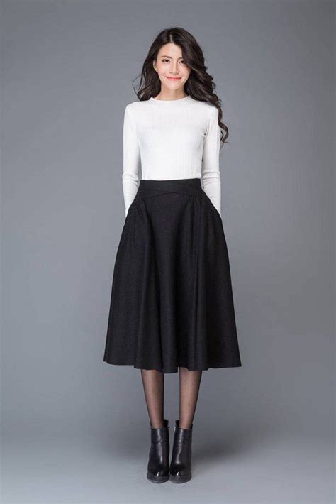 Tea Length Skirt Wool Skirt Womens Skirts Pleated Skirt Etsy Moda