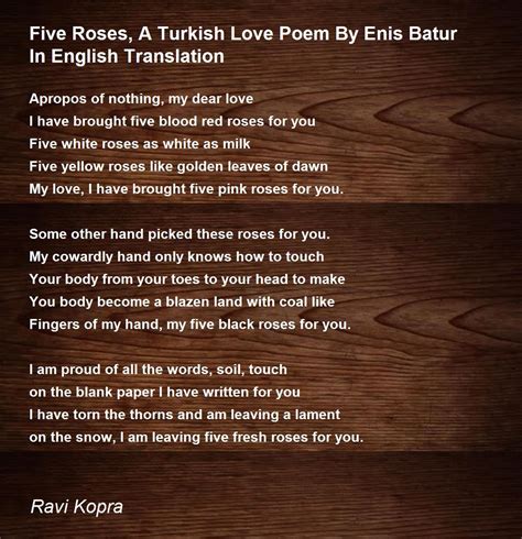 Five Roses A Turkish Love Poem By Enis Batur In English Translation Five Roses A Turkish