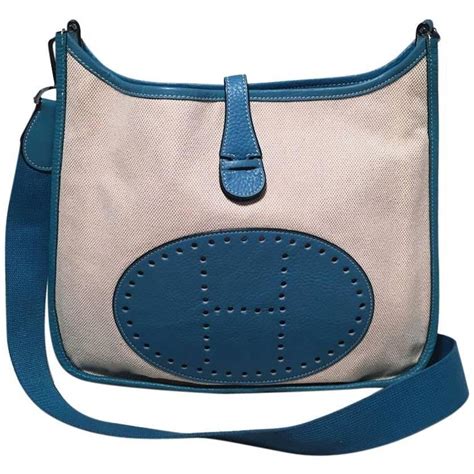 Hermes Toile Canvas And Blue Leather Medium Evelyne Ii Pm Bag For Sale