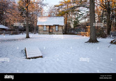 Winter Cabin In The Woods Snow Covered Cozy Log Cabin In A Wintry