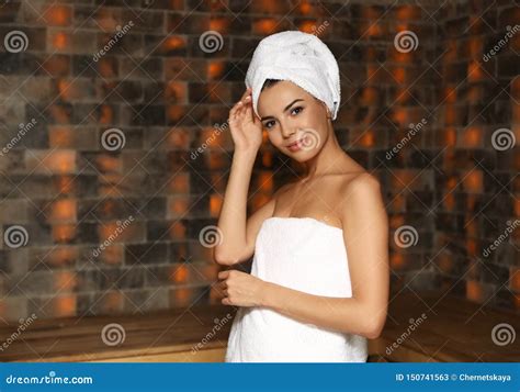 Portrait Of Young Woman In Salt Sauna At Luxury Spa Center Stock Image