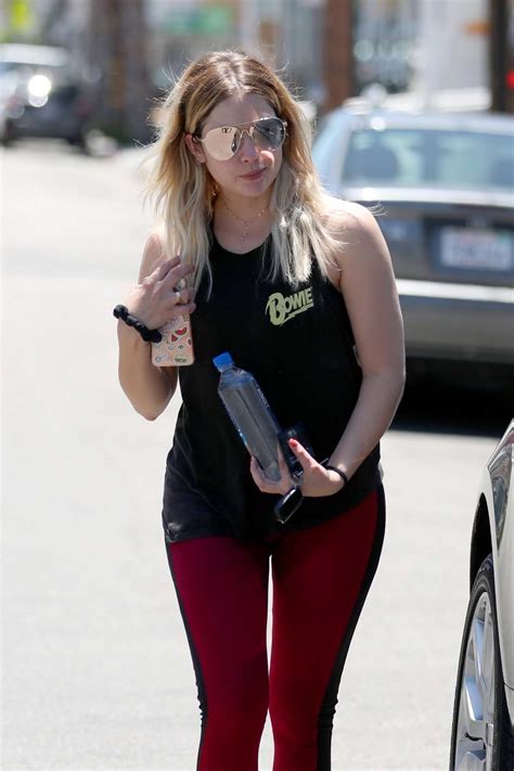 Ashley Benson In Maroon Leggings And Black Tank Top Leaving Cycle House In West Hollywood