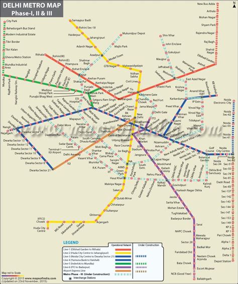 Delhi Metro Map And Route Of Orange Red Green Violet Blue And