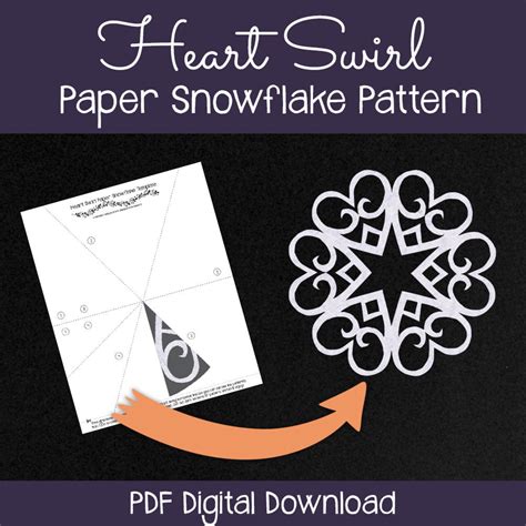 Heart Swirl Paper Snowflake Pattern Pdf Digital Download Etsy