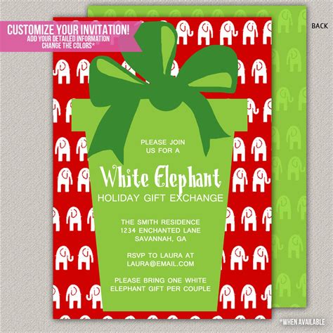 Dinywageman White Elephant Party Invitation Wording