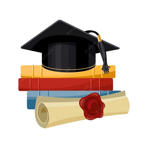 Premium Vector A Black Graduation Cap Over A Stack Of Books And A