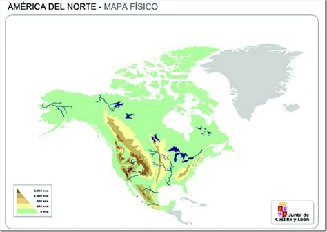 Mapa Físico Mudo De América Del Norte Mapa De Relieve De América Del