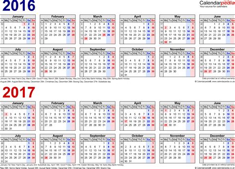 Two Year Calendars For 2016 And 2017 Uk For Word