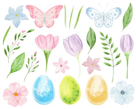 Watercolor Easter Bunny Clipart Easter Png Eggs Flowers Etsy