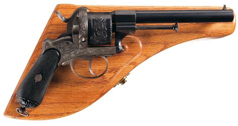 Engraved Roos Marked German Double Action Pinfire Revolver With Custom Case