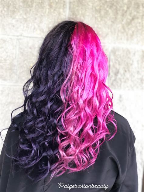 Bubblegum Pink And Black Half And Half Hair At Salon Blk Of Sewell