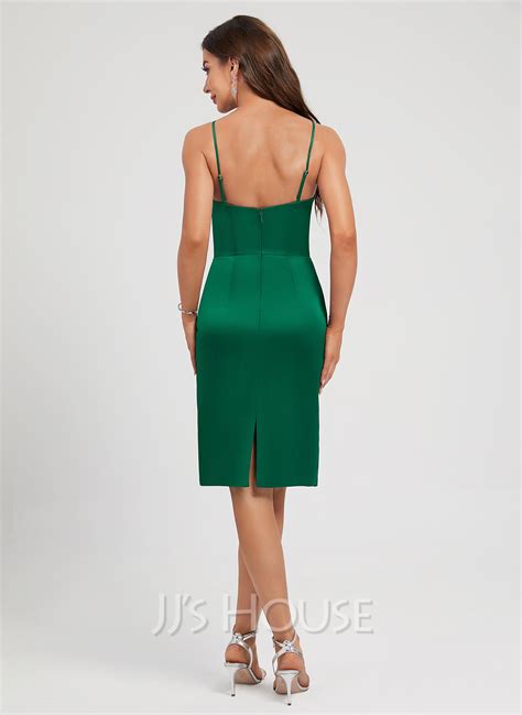 A Line Square Knee Length Satin Cocktail Dress With Bow Ruffle 016272142 Jj S House