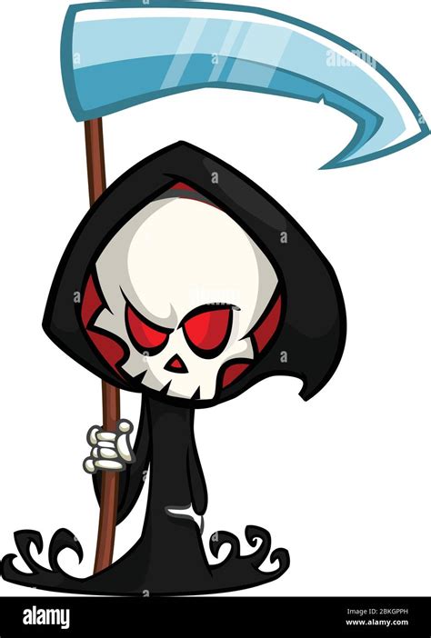 Cute Cartoon Grim Reaper With Scythe Halloween Skeleton Character