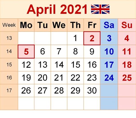 Saturdays, sundays, bank and public holidays marked by colors. 2021 Printable Calendar Uk | Free Letter Templates