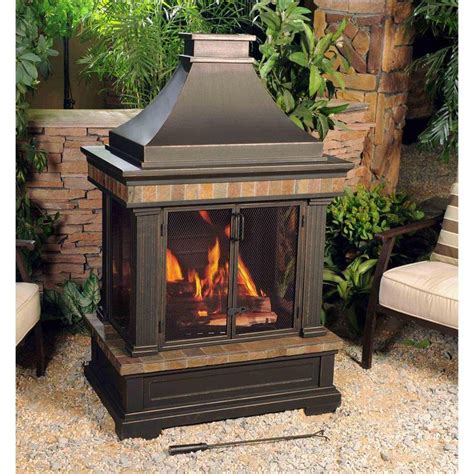 Sunjoy Amherst 35 in. Wood-Burning Outdoor Fireplace-L ...