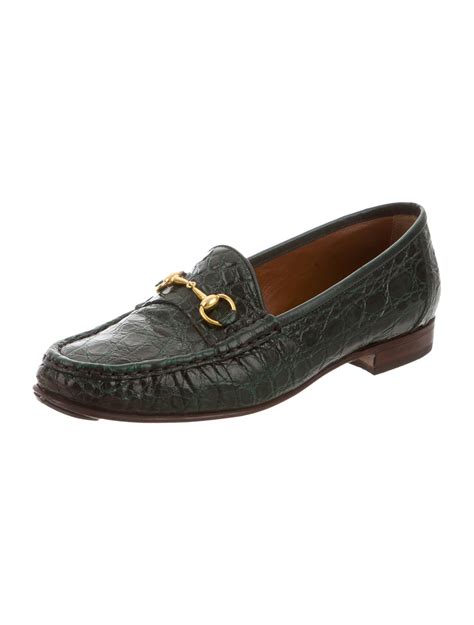 Gucci Horsebit Alligator Loafers Green Flats Shoes Guc111409 The