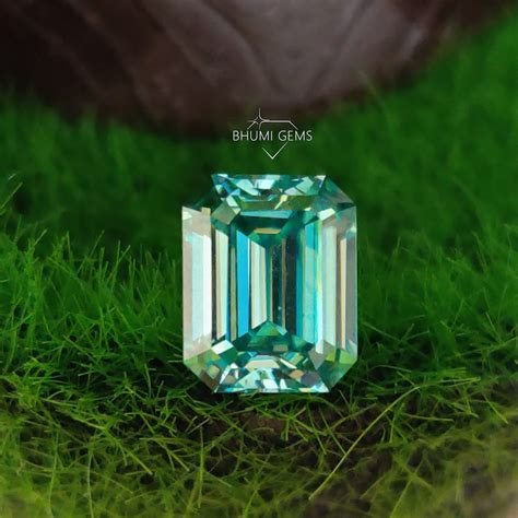 Blue Emerald Cut Loose Moissanite Diamond Loose Gemstone Etsy
