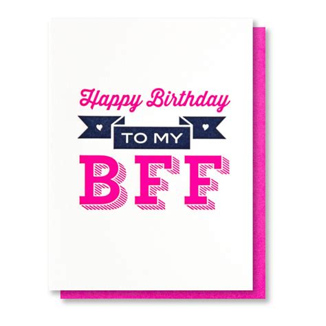 Happy Birthday To My Bff Cute Birthday Neon Letterpress Card Kiss