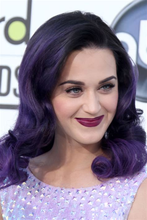 Katy Perry Wavy Purple Side Part Hairstyle Steal Her Style