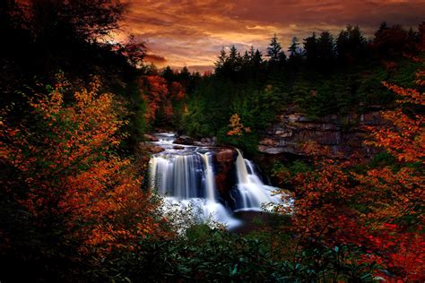 Autumn Fall Waterfall Tree Foliage Wallpapers Hd