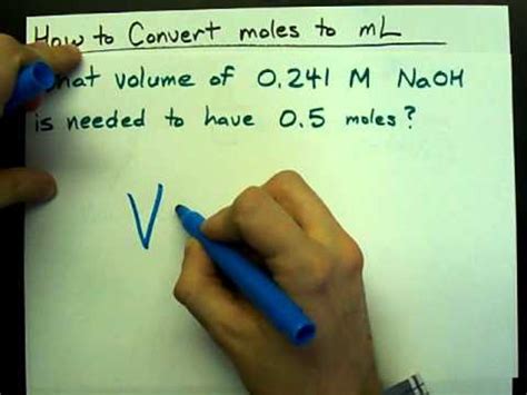 The volume is the space occupied and it's measures in cubic units. How to convert moles to volume (mL) (with concentration ...