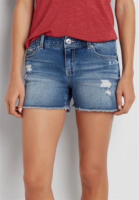 Ellie Dark Wash Shorts With Destruction Maurices