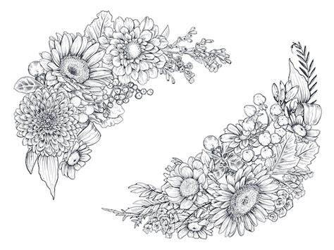 Premium Vector Set Of Floral Compositions Bouquets With Hand Drawn
