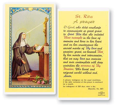 Prayer To St Rita Laminated Prayer Cards 25 Pack