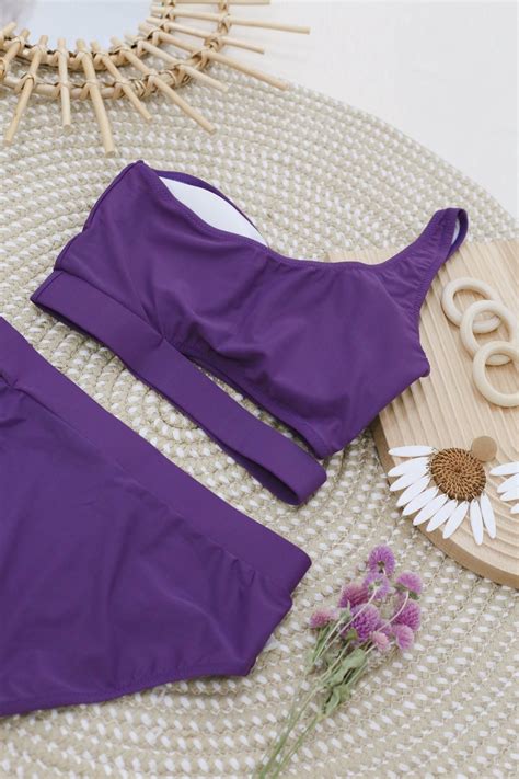 Toga Side Slit 2 Piece Bikini Set In Deep Purple Topazette