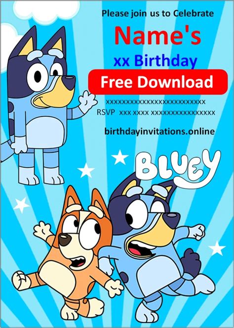 Printable Bluey Birthday Invitations