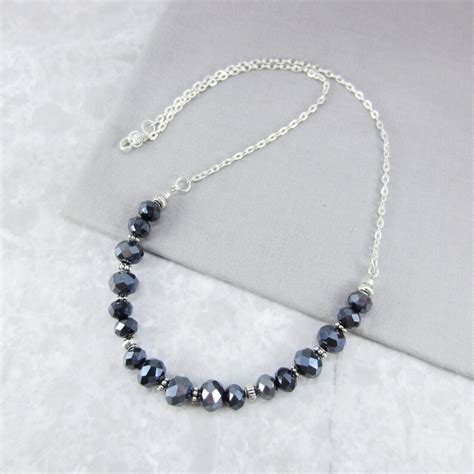 Navy Blue Necklace Navy Beaded Necklace T For Her Blue Etsy