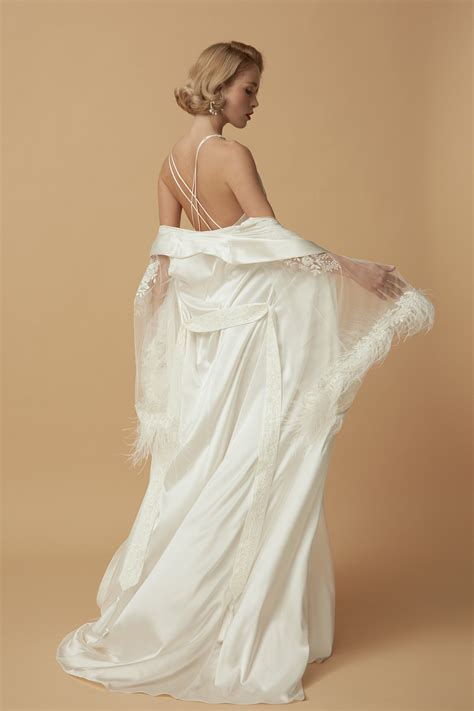 Long Bridal Robe F50 Pure Silk Bridal Robe With Ostrich Etsy