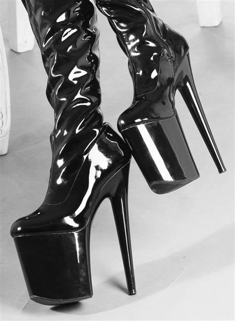 bdsm sex fetish unisex extreme high heel 20cm heel 10cm platform black shiny stylish thigh high