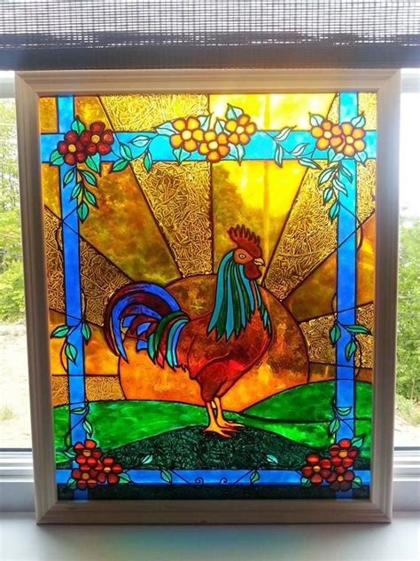 Coq Faux Vitrail Stained Glass Art Stained Glass Patterns Glass Crafts