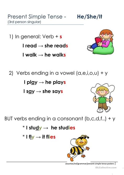 person present simple rules english grammar  kids