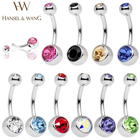 10pcs Navel Piercing Surgical Stainless Steel Rhinestone Belly Button Rings Body Jewelry Percing