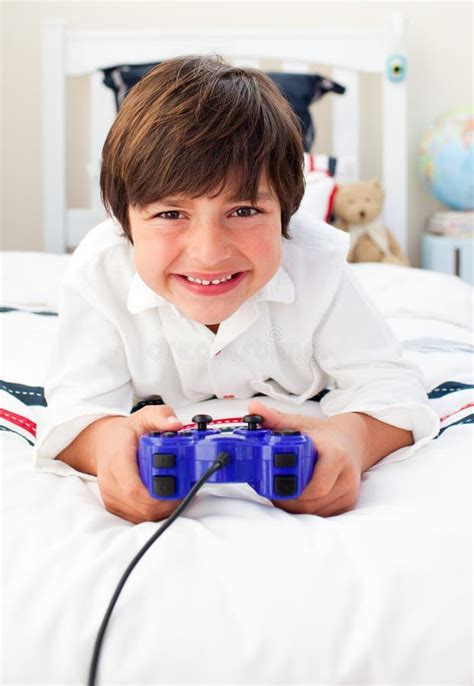 Happy Boy Playing Video Games Stock Image Image Of Competing