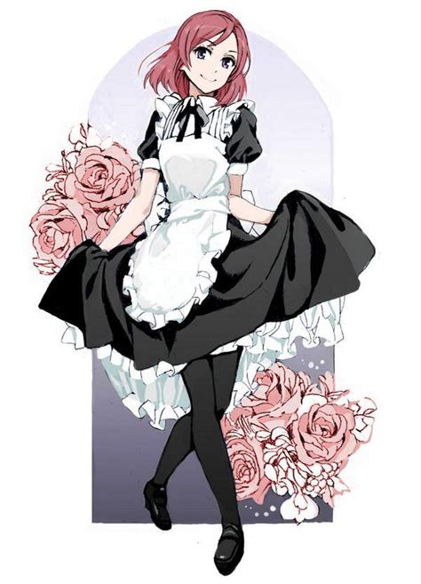 Safebooru 1girl Alternate Costume Apron Black Legwear Blush Curtsey Enmaided Flower Looking At