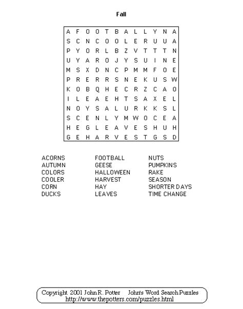 Johns Word Search Puzzles Kids Fall