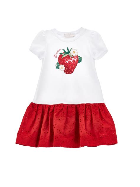 Monnalisa Girls Cotton Short Sleeve Strawberry Dress Bambino And More