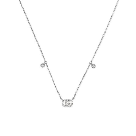 Gucci Gg Running White Gold And Diamond Station Necklace