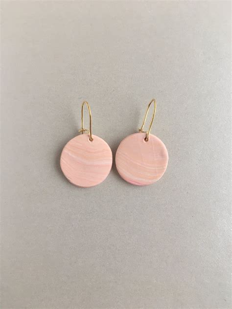 Soft Pink And White Marble Circle Earring Etsy