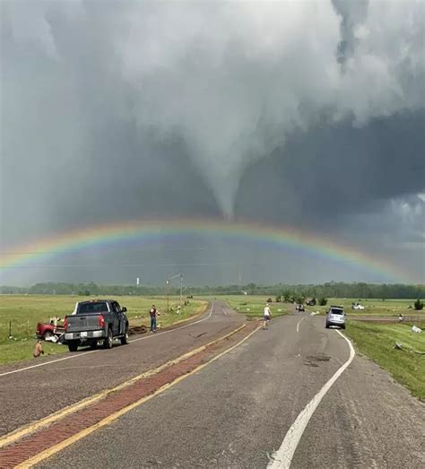 Rare Combination Of A Rainbow And Tornado In Madill Oklahoma On