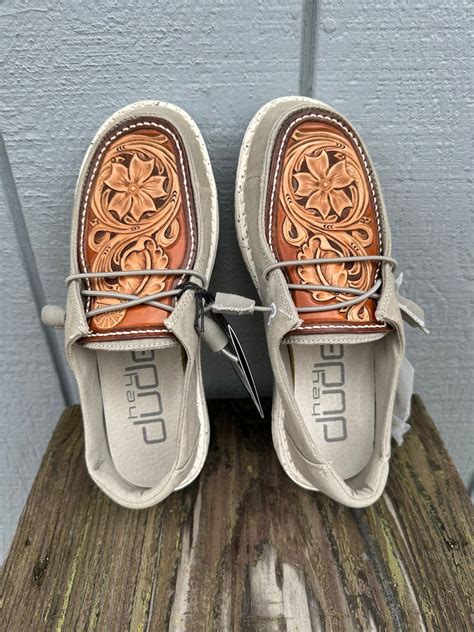 Hey Dude Shoes Leather Topper Tooled Floral Women Size 5 Etsy